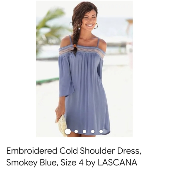 Embroidered Cold Shoulder Dress, Smokey Blue, Size 12 never worn NWT - Picture 1 of 5